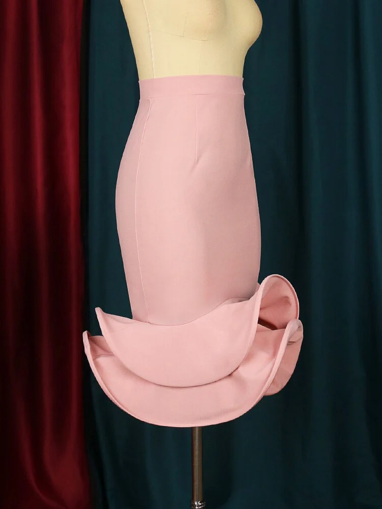 Pink Trumpet Skirt High Waist Women Sexy Package Hip Flare Fishtail Sheath Ruffles Elegant Party Event Occasion Femme Jupes 2023 - Image 7