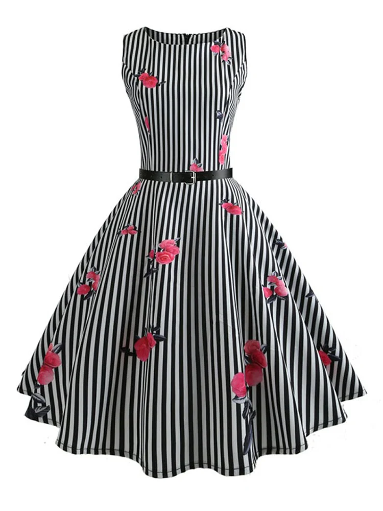 Plaid Print Vintage Dress Women Summer Floral Swing Party Dresses Hepburn 50s 60s Retro Elegant Robe feminino Vestidos - Image 12