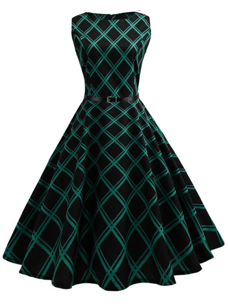 Plaid Print Vintage Dress Women Summer Floral Swing Party Dresses Hepburn 50s 60s Retro Elegant Robe feminino Vestidos - Image 13