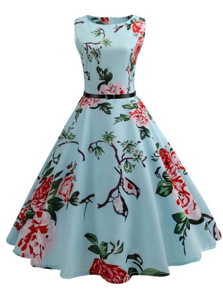 Plaid Print Vintage Dress Women Summer Floral Swing Party Dresses Hepburn 50s 60s Retro Elegant Robe feminino Vestidos - Image 16