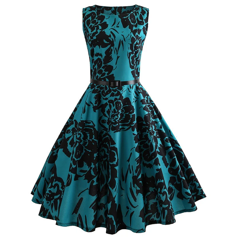 Plaid Print Vintage Dress Women Summer Floral Swing Party Dresses Hepburn 50s 60s Retro Elegant Robe feminino Vestidos - Image 2