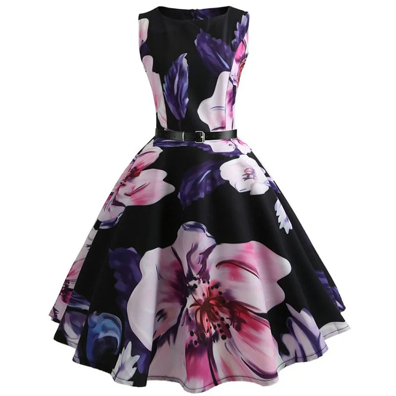 Plaid Print Vintage Dress Women Summer Floral Swing Party Dresses Hepburn 50s 60s Retro Elegant Robe feminino Vestidos - Image 4
