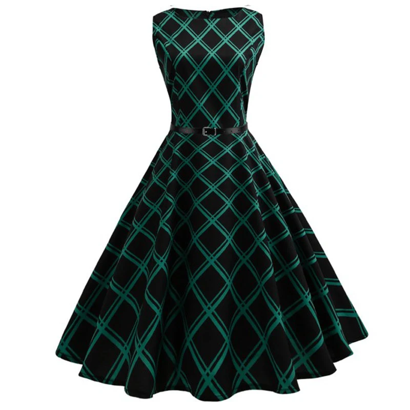 Plaid Print Vintage Dress Women Summer Floral Swing Party Dresses Hepburn 50s 60s Retro Elegant Robe feminino Vestidos - Image 6