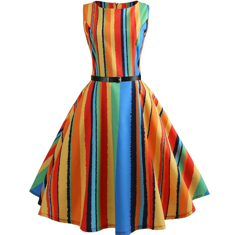 Plaid Print Vintage Dress Women Summer Floral Swing Party Dresses Hepburn 50s 60s Retro Elegant Robe feminino Vestidos - Image 7
