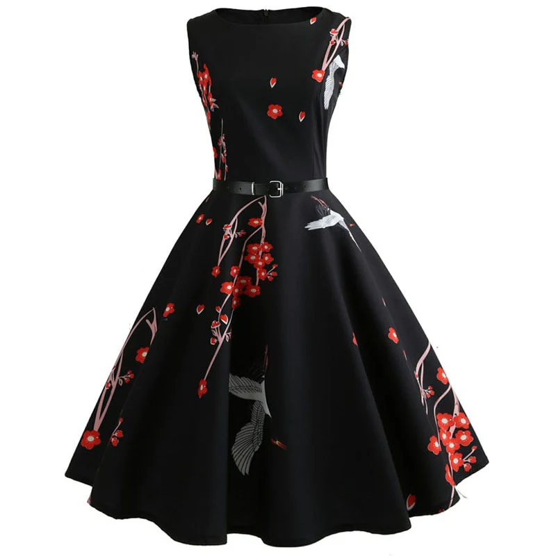 Plaid Print Vintage Dress Women Summer Floral Swing Party Dresses Hepburn 50s 60s Retro Elegant Robe feminino Vestidos - Image 8