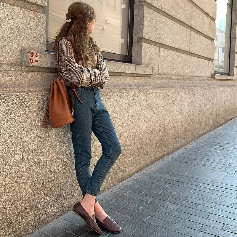 Plaid Shirts Women Elegant Basic Classic Turn Down Collar Retro Loose Office Lady Korean Style Long Sleeve Blouses Femme Clothes - Image 5