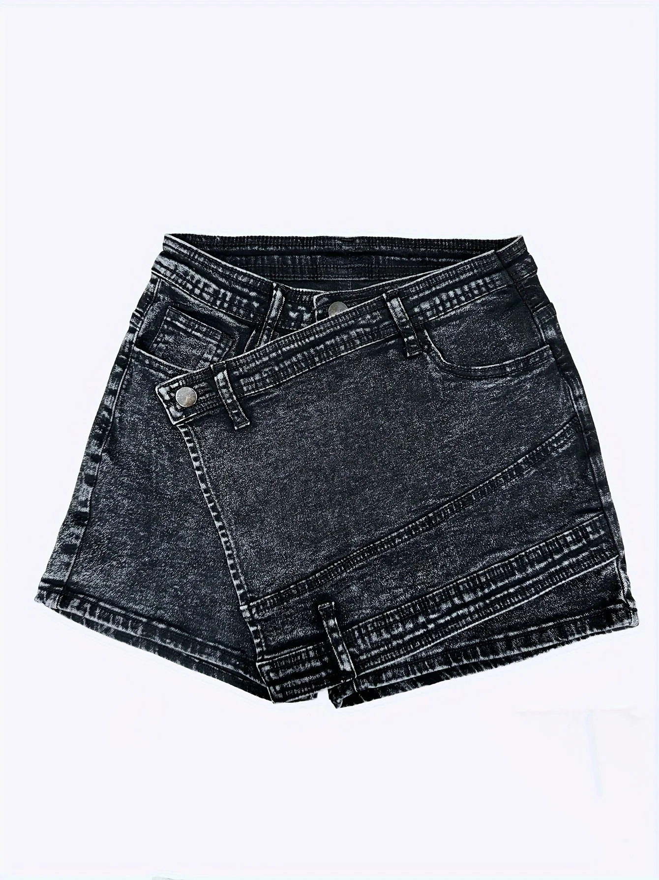 Plain Black Color Crossover High Stretch Stylish Denim Shorts, Women's Denim Jeans & Clothing - Image 5
