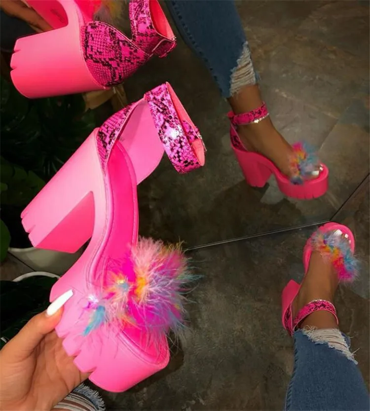 Platform Sandals for Women's Sexy Super High Heel Sandals  Summer Ladies Open Toe Plush Embellished Woman Sandal Mujer Sandalias - Image 7