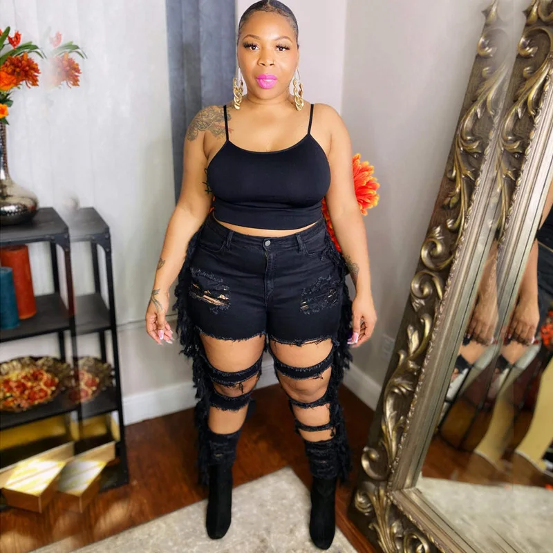 Plus Size 5xl Jean For Women Fringed High Waist Denim Trouser Lady Ripped Hole Pants 2023 Summer Female Wholesale Clothes - Image 3
