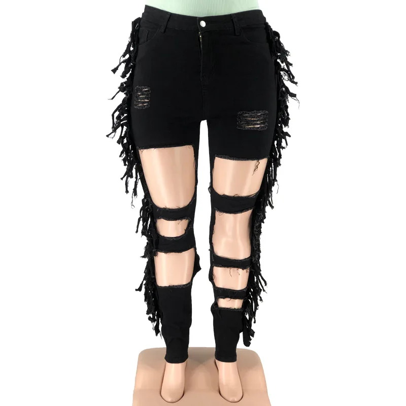 Plus Size 5xl Jean For Women Fringed High Waist Denim Trouser Lady Ripped Hole Pants 2023 Summer Female Wholesale Clothes - Image 5