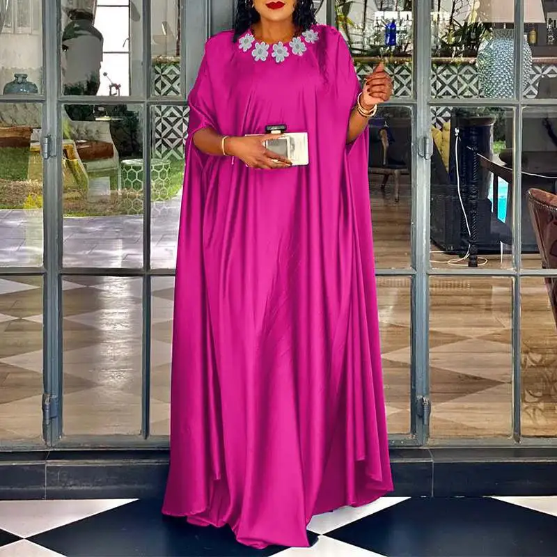Plus Size 5XL VONDA Women Party Summer Long Maxi Dress Fashion Satin Sundress Bohemian Round Neck 3/4 Bat Sleeve Vestidos Robe - Image 10