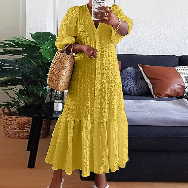 Plus Size 5XL VONDA Women Shirt Dress 2023 Summer Sexy V Neck Buttons Half Sleeve Long Maxi Vestidos Bohemian Elegant Party Robe - Image 5