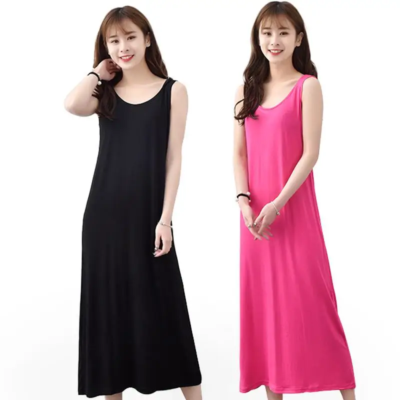 Plus Size 6XL Sexy Modal Lingerie Nightdress Women Casual Sleepwear Long Nightgown Nightie Sleeveless Summer Loose Home Dress - Image 2