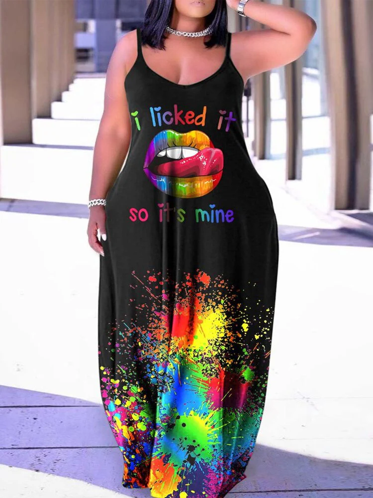 Plus Size Abstract Print Spaghetti Strap Maxi Dress - Image 3