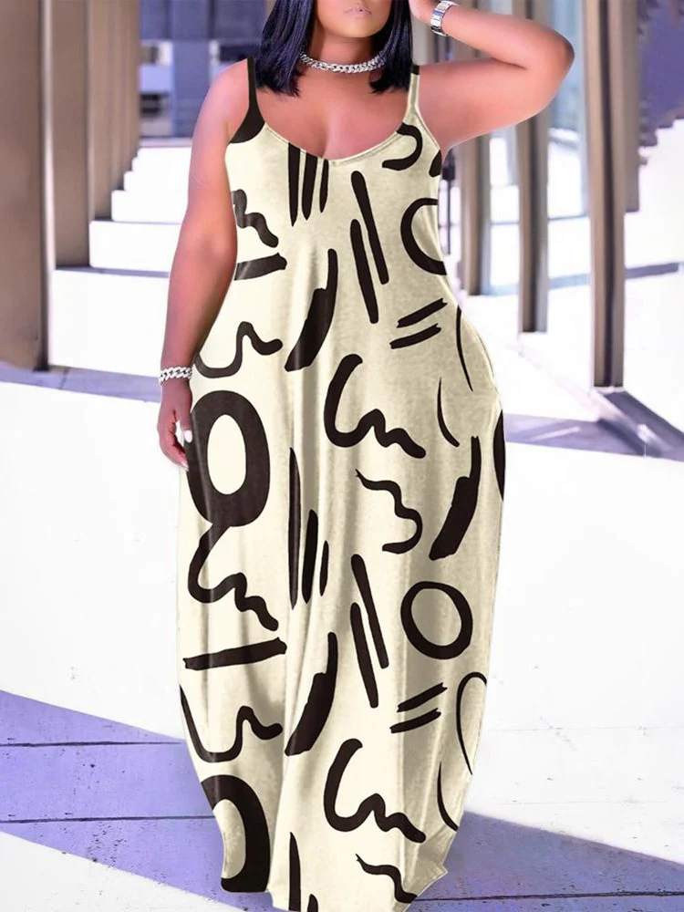Plus Size Abstract Print Spaghetti Strap Maxi Dress - Image 9