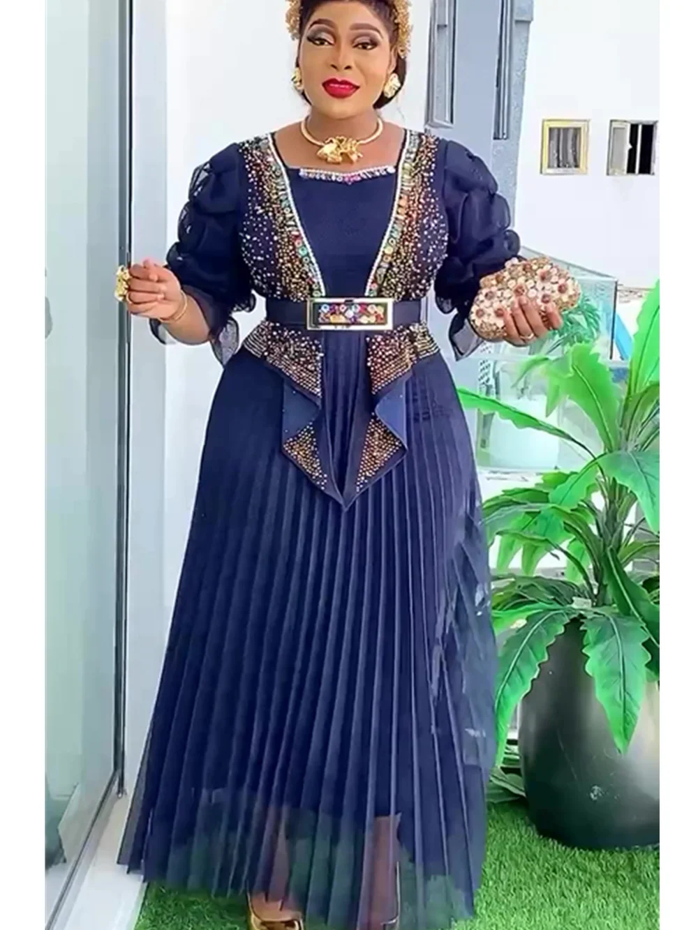 Plus Size African Party Dresses for Women 2025 New Fashion Dashiki Ankara Wedding Evening Gown Elegant Turkey Muslim Maxi Dress - Image 3