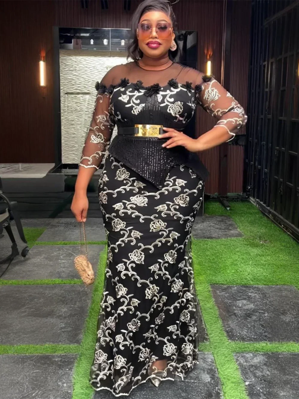 Plus Size African Party Long Dresses for Women 2025 New Luxury Embroidery Sequin Robe Elegant Muslim Wedding Evening Gown - Image 3
