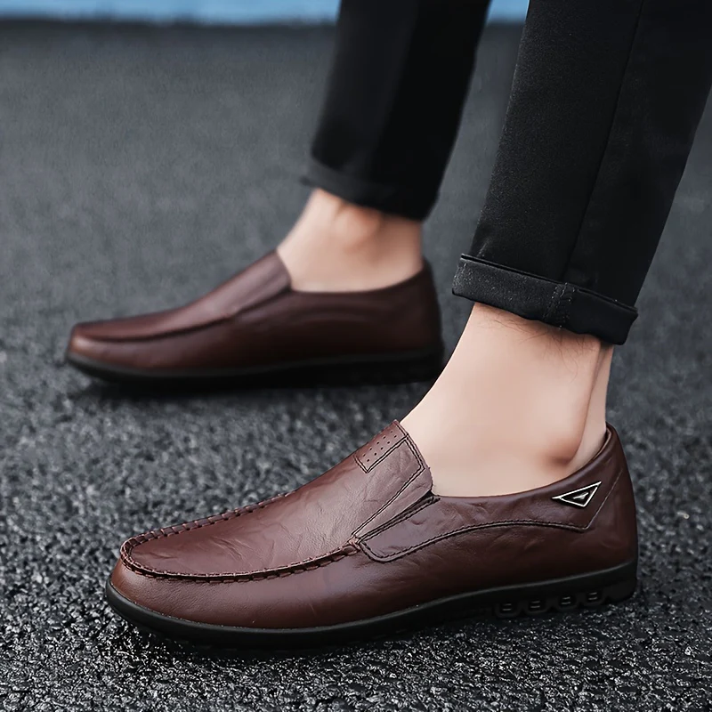 Plus Size CLOHOO Men's Solid Colour Split Leather Slip On Loafer Shoes, Comfy Non Slip Rubber Sole Dress Shoes, Men's Footwear - Image 10