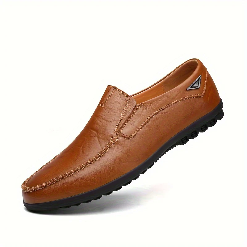 Plus Size CLOHOO Men's Solid Colour Split Leather Slip On Loafer Shoes, Comfy Non Slip Rubber Sole Dress Shoes, Men's Footwear - Image 11