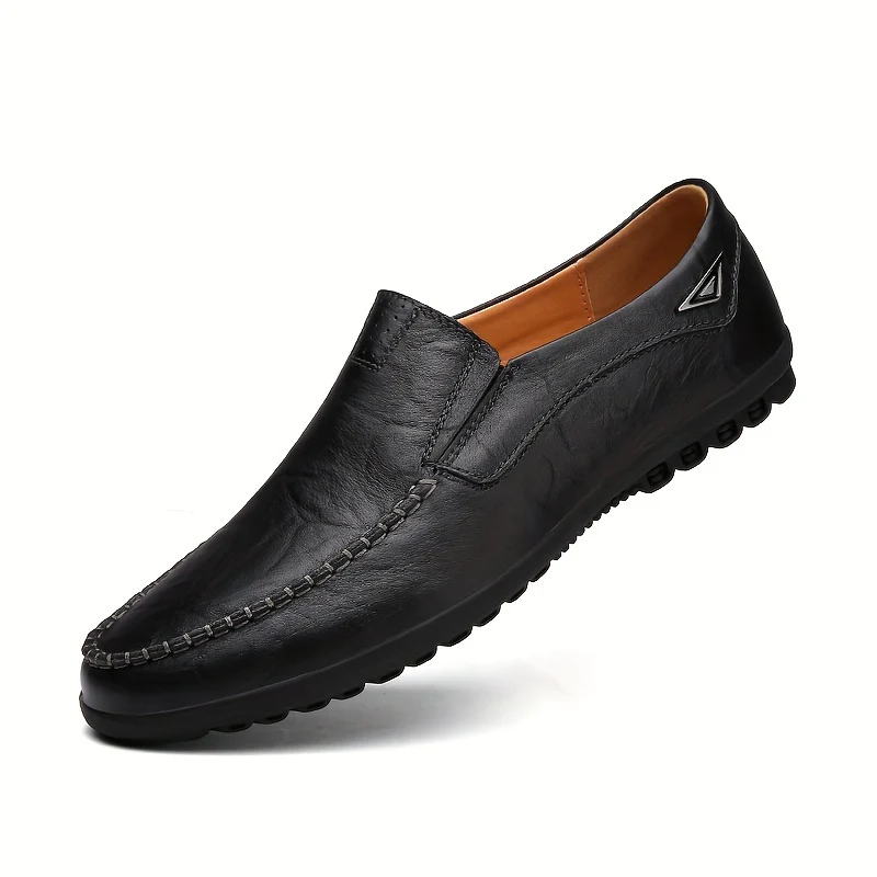 Plus Size CLOHOO Men's Solid Colour Split Leather Slip On Loafer Shoes, Comfy Non Slip Rubber Sole Dress Shoes, Men's Footwear - Image 12