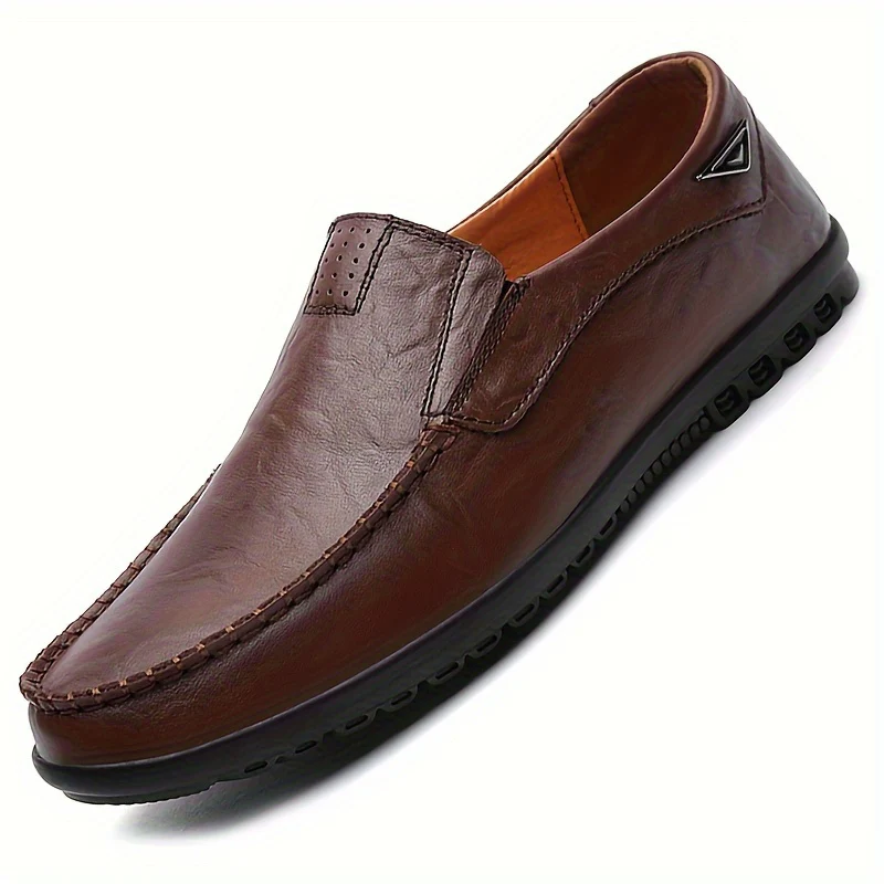Plus Size CLOHOO Men's Solid Colour Split Leather Slip On Loafer Shoes, Comfy Non Slip Rubber Sole Dress Shoes, Men's Footwear - Image 13
