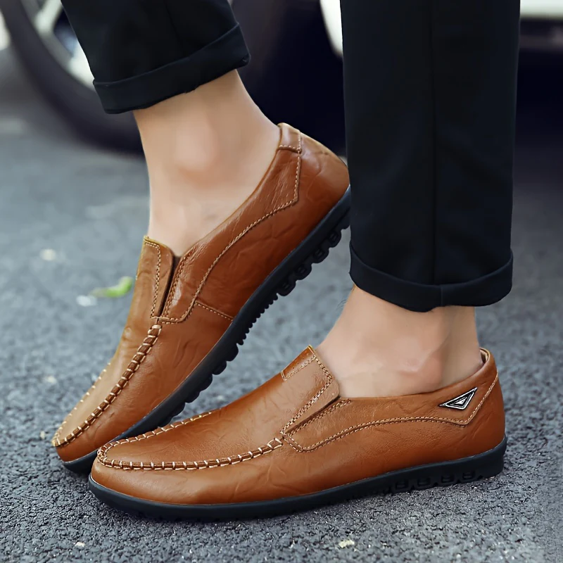 Plus Size CLOHOO Men's Solid Colour Split Leather Slip On Loafer Shoes, Comfy Non Slip Rubber Sole Dress Shoes, Men's Footwear - Image 4