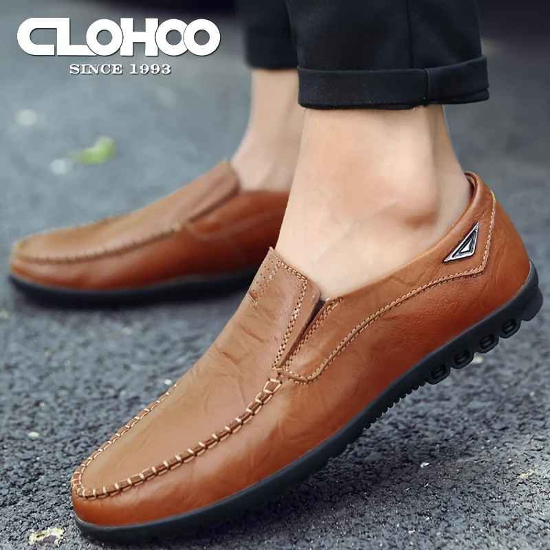 Plus Size CLOHOO Men's Solid Colour Split Leather Slip On Loafer Shoes, Comfy Non Slip Rubber Sole Dress Shoes, Men's Footwear - Image 5