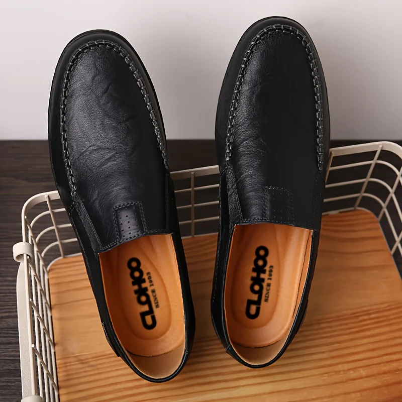 Plus Size CLOHOO Men's Solid Colour Split Leather Slip On Loafer Shoes, Comfy Non Slip Rubber Sole Dress Shoes, Men's Footwear - Image 6