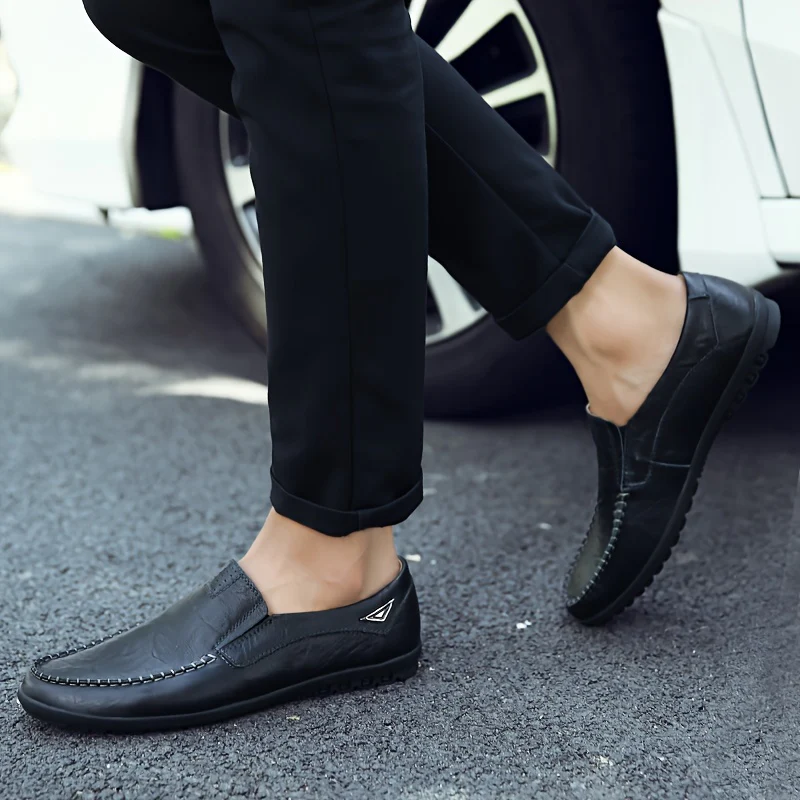 Plus Size CLOHOO Men's Solid Colour Split Leather Slip On Loafer Shoes, Comfy Non Slip Rubber Sole Dress Shoes, Men's Footwear - Image 8