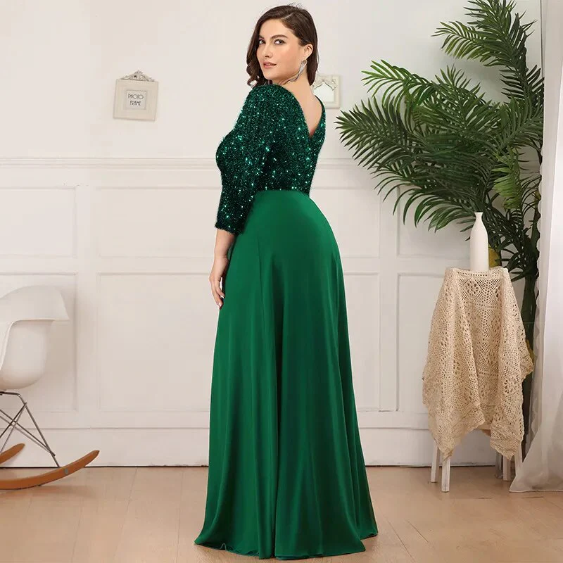 Plus Size Dresses for Women 2023 Elegant Sequin Chiffon Evening Party Dress Fashion Maxi Formal Wedding Luxury Cocktail Vestidos - Image 2