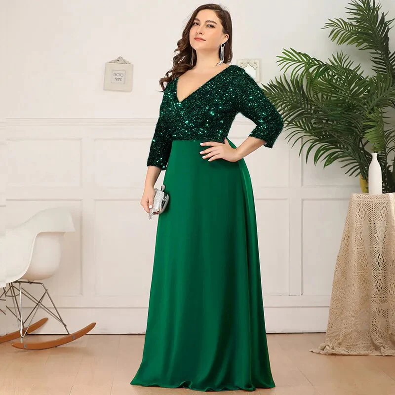 Plus Size Dresses for Women 2023 Elegant Sequin Chiffon Evening Party Dress Fashion Maxi Formal Wedding Luxury Cocktail Vestidos - Image 3