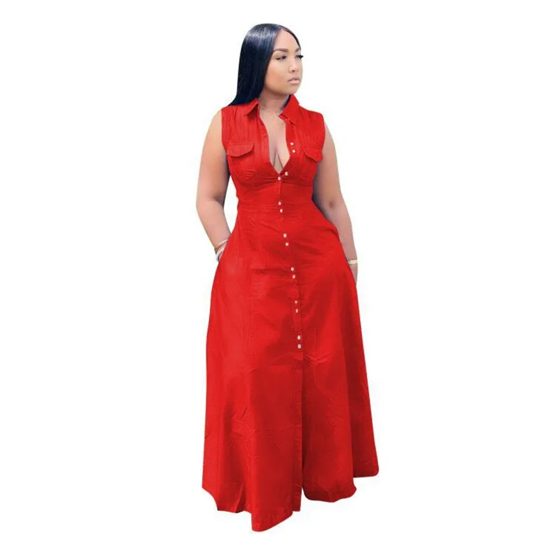 Plus Size Dresses Women Summer Clothing 2021 Wholesale Items Solid Casual Sleeveless Stretch V Neck Maxi Dresses Dropshipping - Image 4