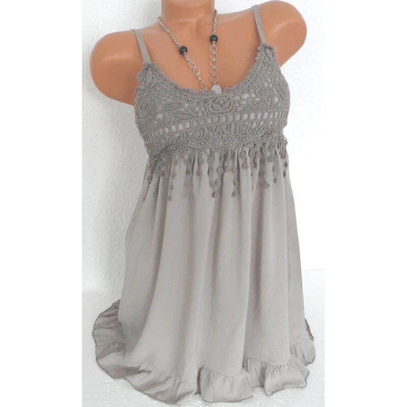 Plus Size Fashion Women Sexy vest dress Summer Sleeveless Top Lace Tank Shirt Blouse 7 Colors - Image 2
