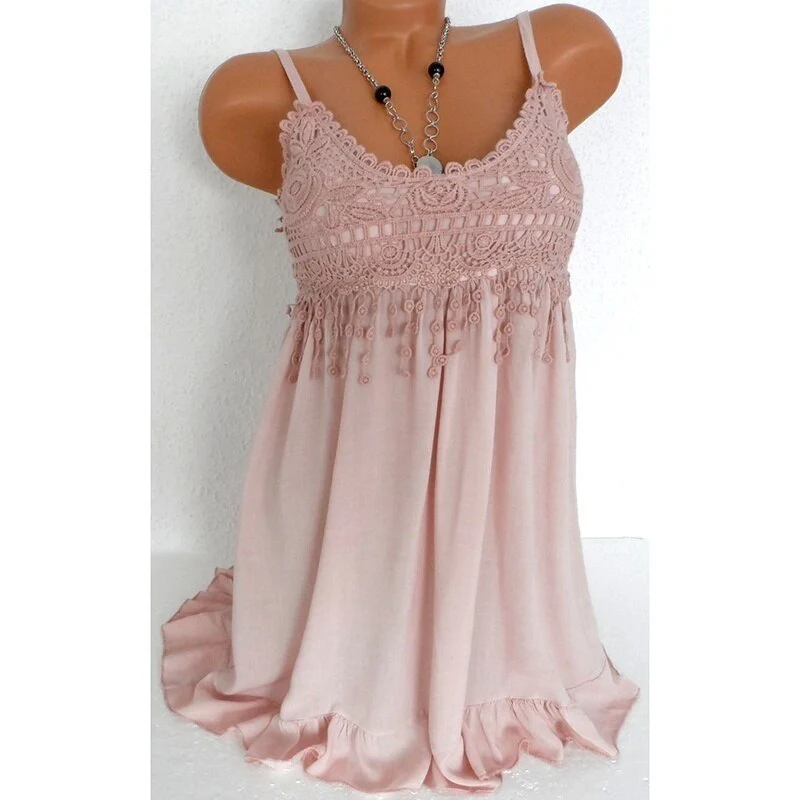 Plus Size Fashion Women Sexy vest dress Summer Sleeveless Top Lace Tank Shirt Blouse 7 Colors - Image 4