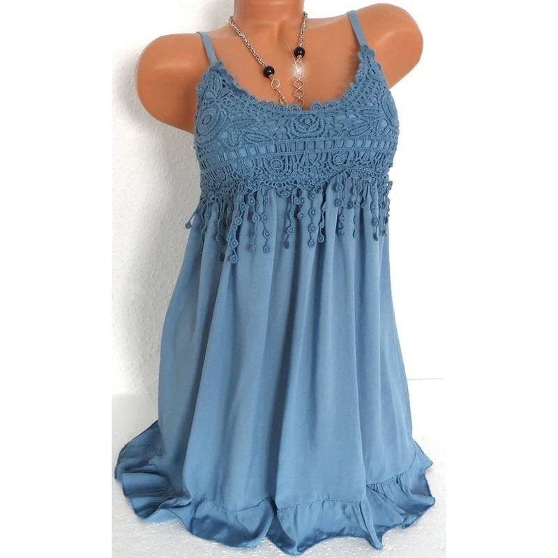 Plus Size Fashion Women Sexy vest dress Summer Sleeveless Top Lace Tank Shirt Blouse 7 Colors - Image 5