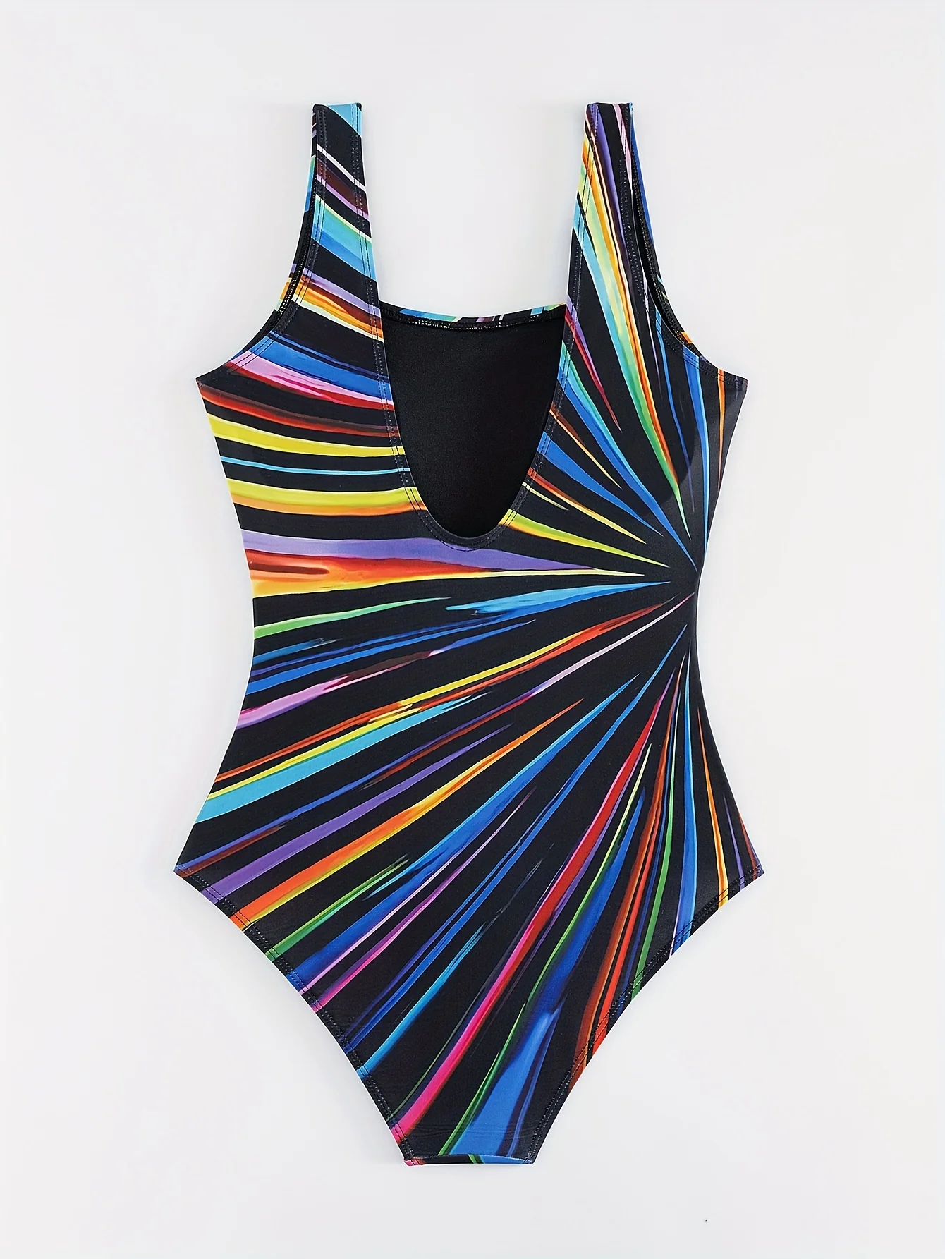 Plus Size Fashionable Swimsuit, Women's Plus Stripe Print Square Neck One Piece Bathing Suit - Image 3