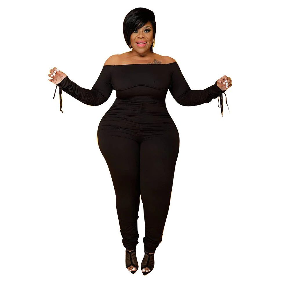 Sexy Plus Size Jumpsuit Overalls for Women  Off Shoulder Bandage Long Sleeve Romper - Image 2