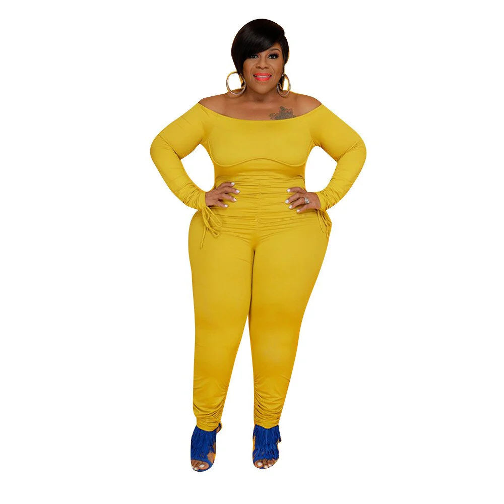 Sexy Plus Size Jumpsuit Overalls for Women  Off Shoulder Bandage Long Sleeve Romper - Image 3
