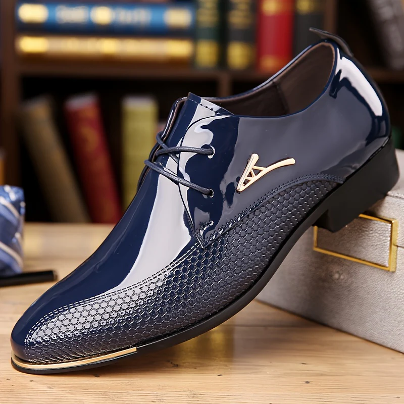 Plus Size Men's Faux Patent Leather Upper Derby Shoes, Comfy Non Slip Rubber Sole Durable Dress Shoes, Men's Footwear - Image 10