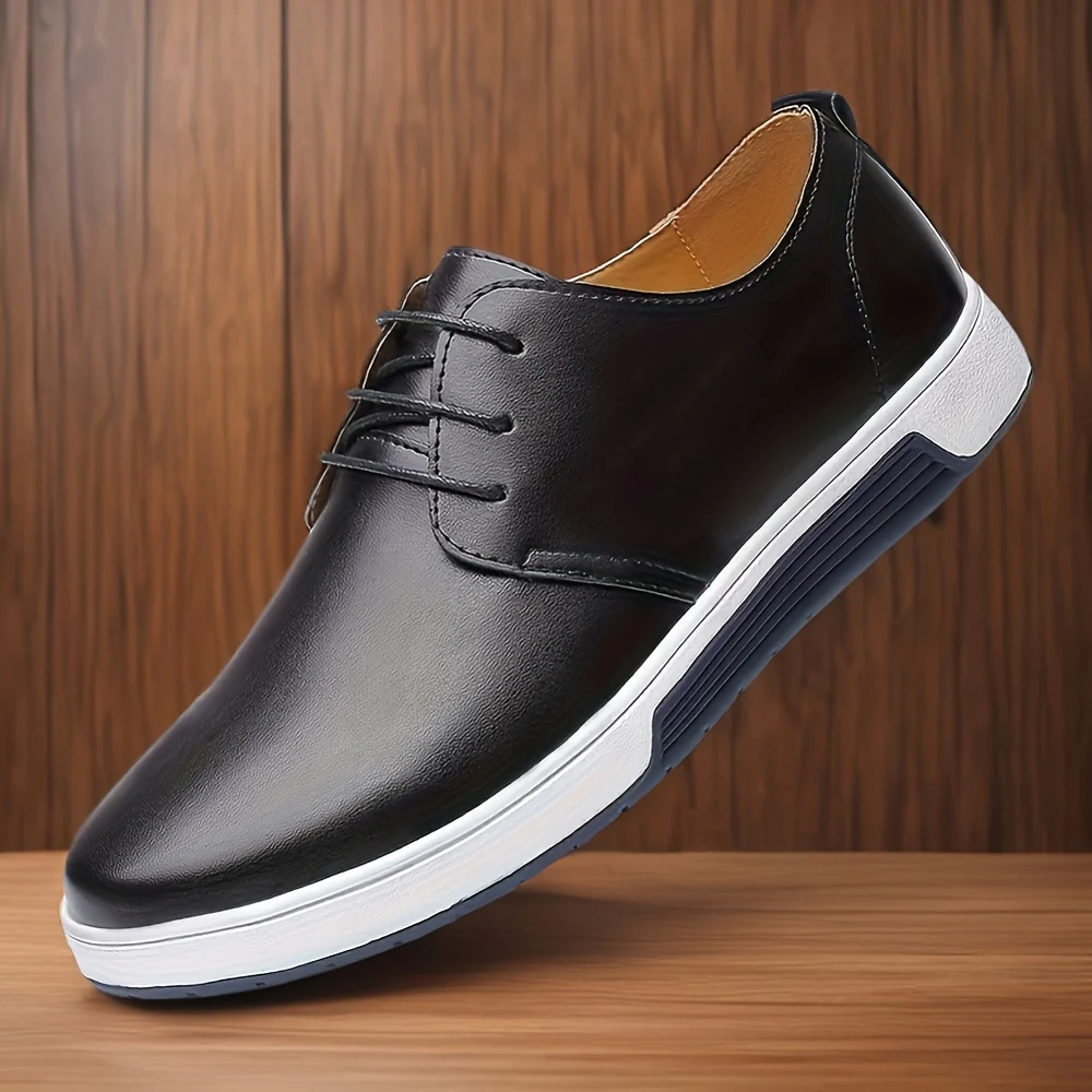 Plus Size Men's Solid Colour Business Style Shoes With Or Without Hollow Design, Comfy Non Slip Lace Up Durable Rubber Sole Shoes, Men's Footwear - Image 3