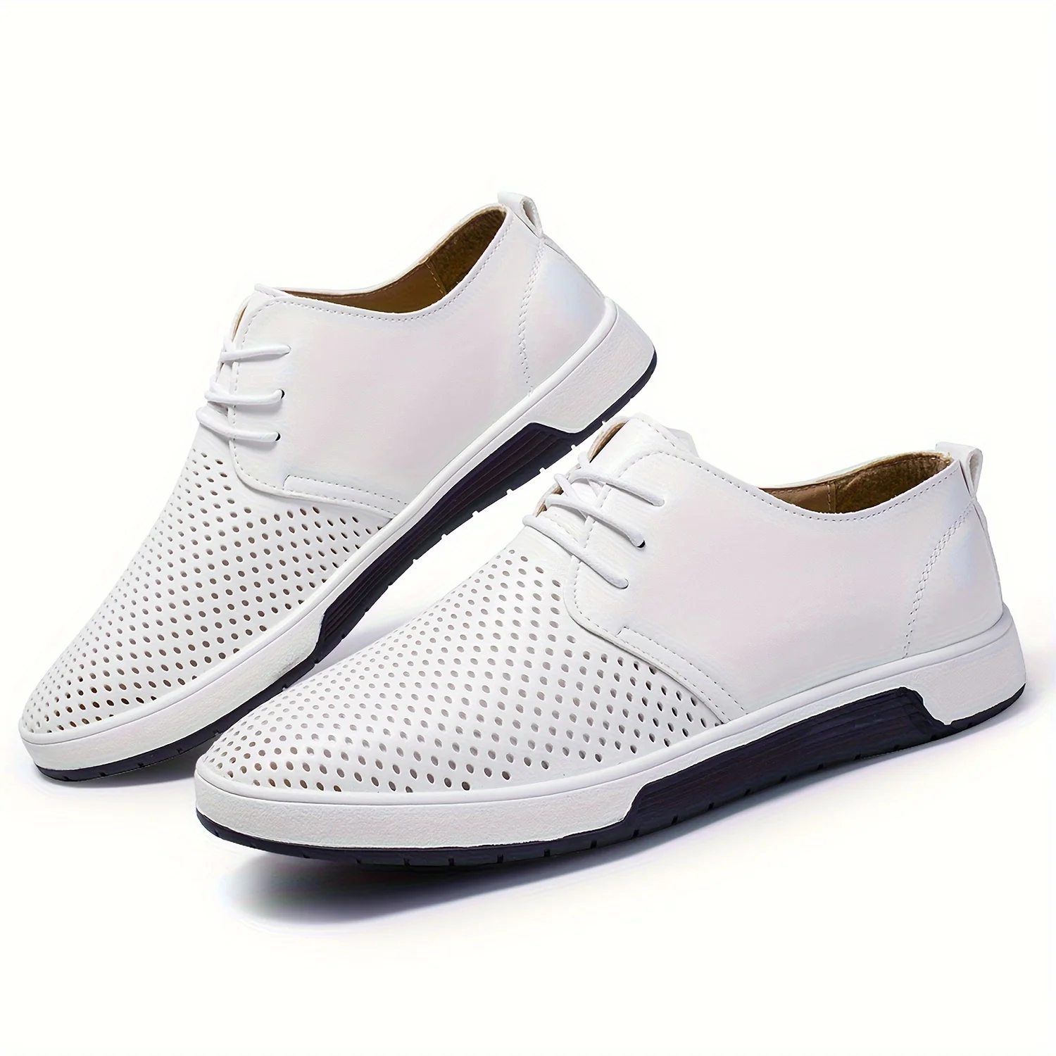 Plus Size Men's Solid Colour Business Style Shoes With Or Without Hollow Design, Comfy Non Slip Lace Up Durable Rubber Sole Shoes, Men's Footwear - Image 6