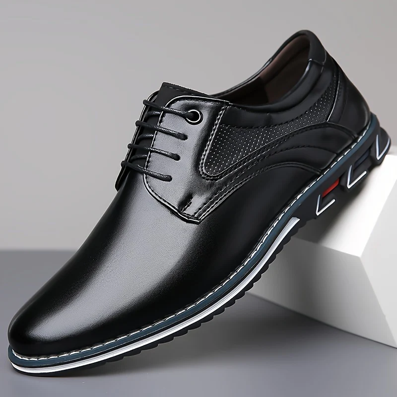 Plus Size Men's Solid Colour Plain Toe Derby Shoes, Comfy Non Slip Lace Up Rubber Sole Dress Shoes, Men's Footwear - Image 2
