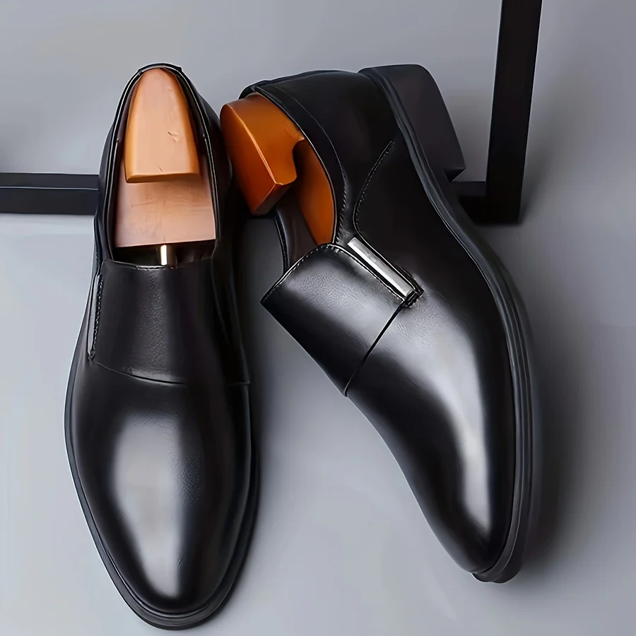 Plus Size Men's Solid Colour Slip On Business Style Dress Shoes, Comfy Non Slip Rubber Sole Durable Formal Shoes, Men's Footwear - Image 2