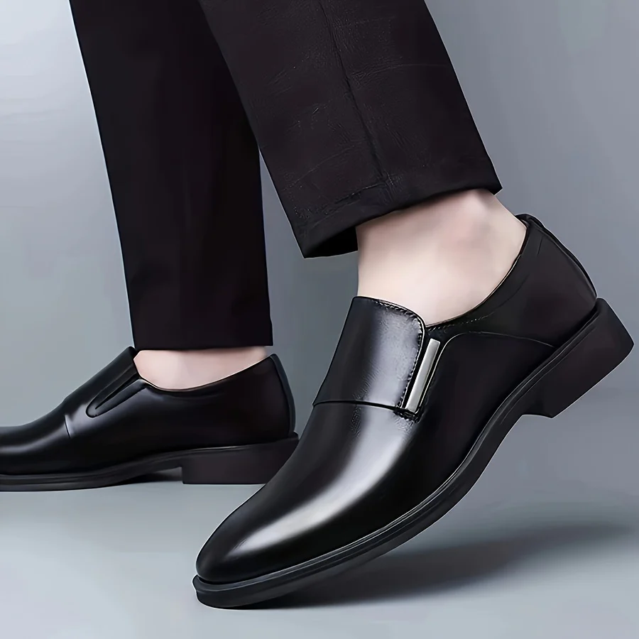 Plus Size Men's Solid Colour Slip On Business Style Dress Shoes, Comfy Non Slip Rubber Sole Durable Formal Shoes, Men's Footwear - Image 3