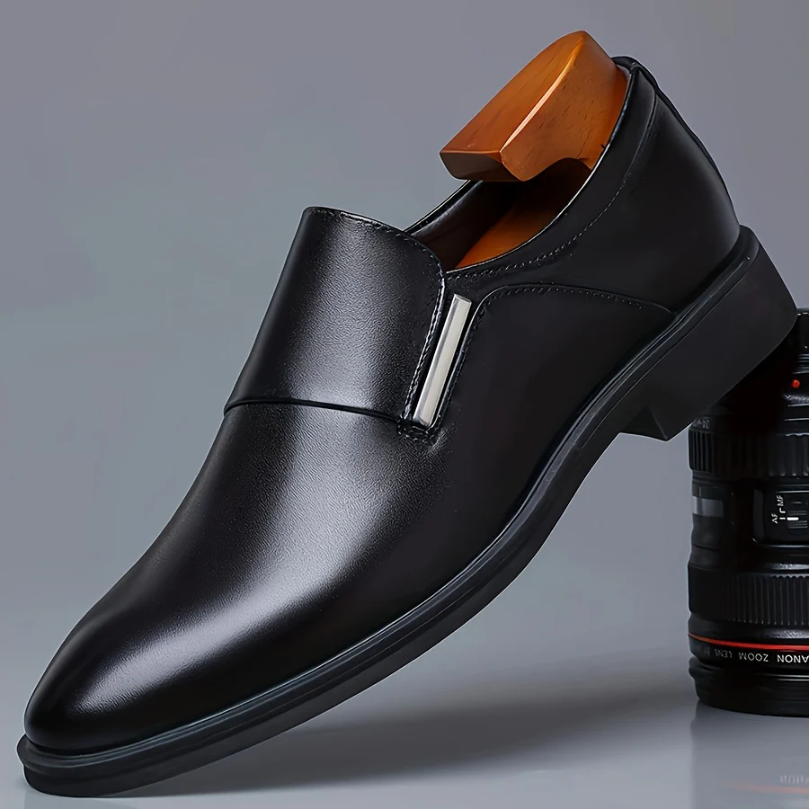 Plus Size Men's Solid Colour Slip On Business Style Dress Shoes, Comfy Non Slip Rubber Sole Durable Formal Shoes, Men's Footwear - Image 5