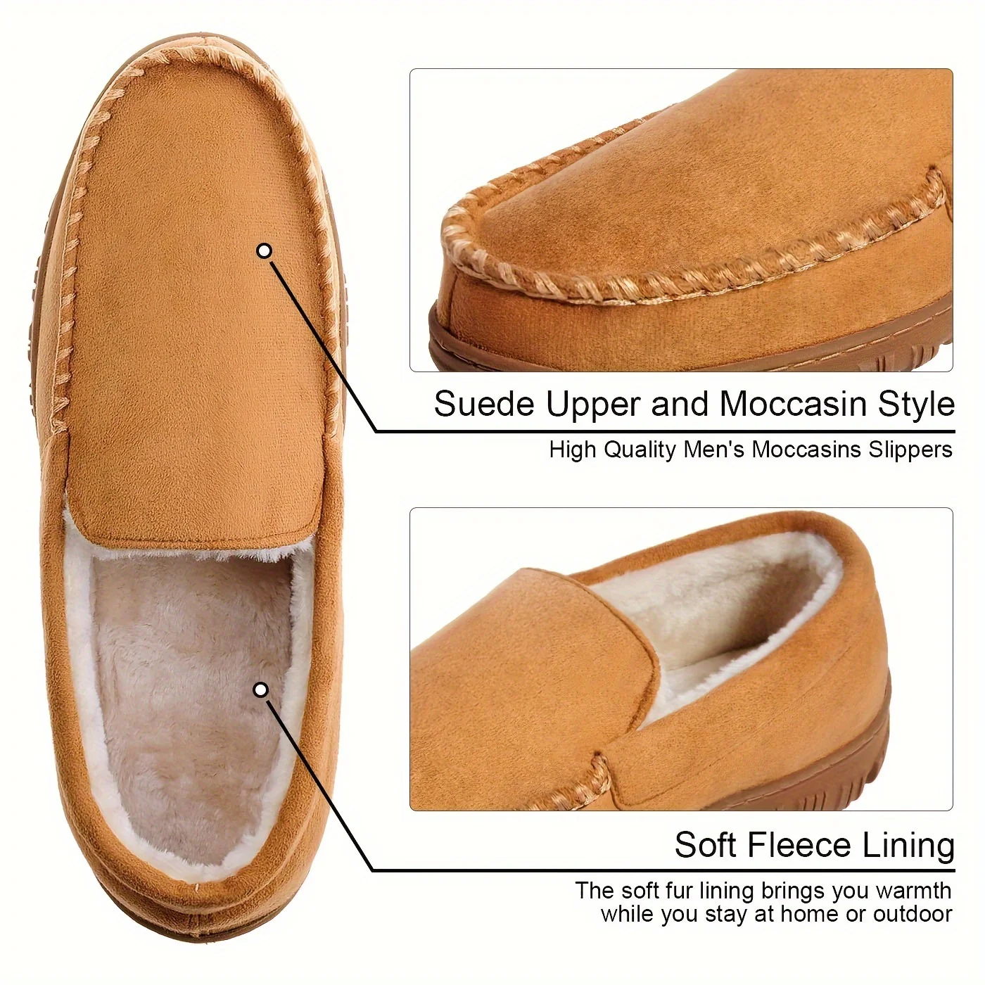 Plus Size Men's Solid Colour Slip On Loafer Shoes With Warm Plush Lining, Comfy Non Slip Rubber Sole Dress Shoes, Men's Footwear - Image 3