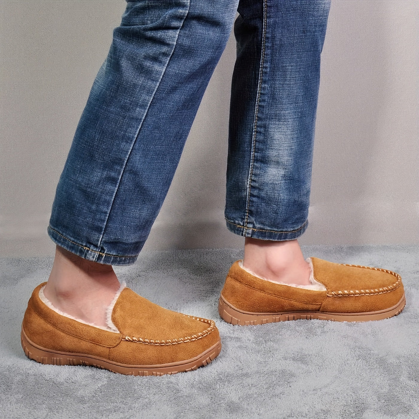 Plus Size Men's Solid Colour Slip On Loafer Shoes With Warm Plush Lining, Comfy Non Slip Rubber Sole Dress Shoes, Men's Footwear - Image 5