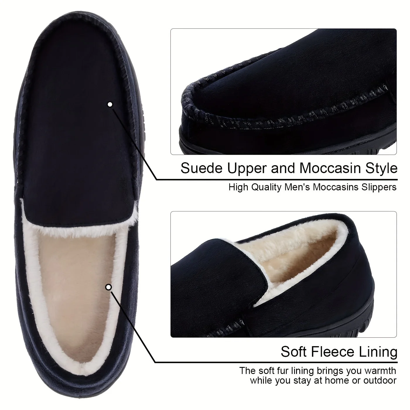 Plus Size Men's Solid Colour Slip On Loafer Shoes With Warm Plush Lining, Comfy Non Slip Rubber Sole Dress Shoes, Men's Footwear - Image 8