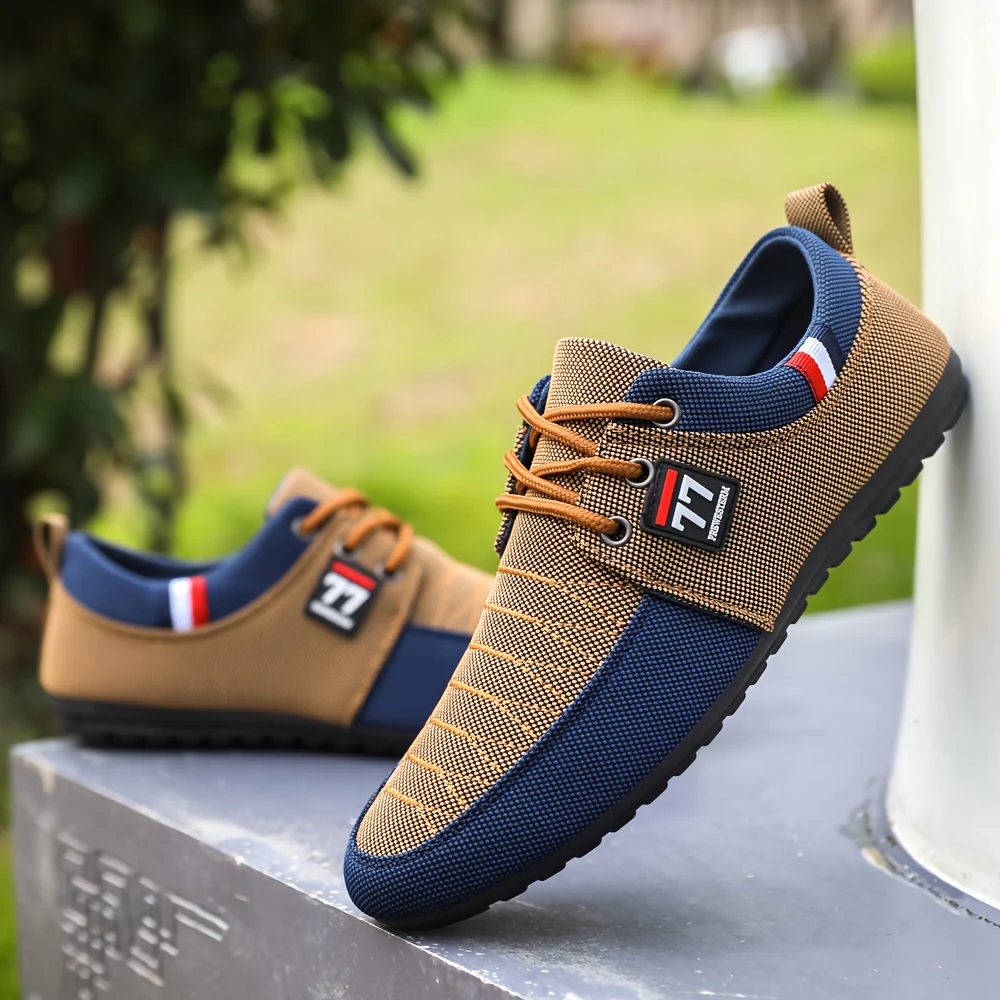Plus Size Men's Trendy Color Block Canvas Sneakers, Comfy Non Slip Casual Rubber Sole Lace Up Business Style Shoes, Middle Aged Men's Footwear - Image 2