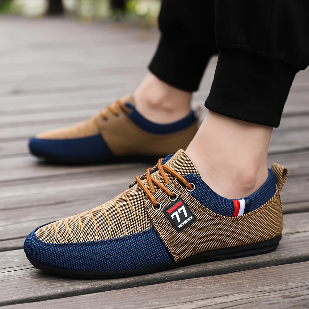 Plus Size Men's Trendy Color Block Canvas Sneakers, Comfy Non Slip Casual Rubber Sole Lace Up Business Style Shoes, Middle Aged Men's Footwear - Image 3